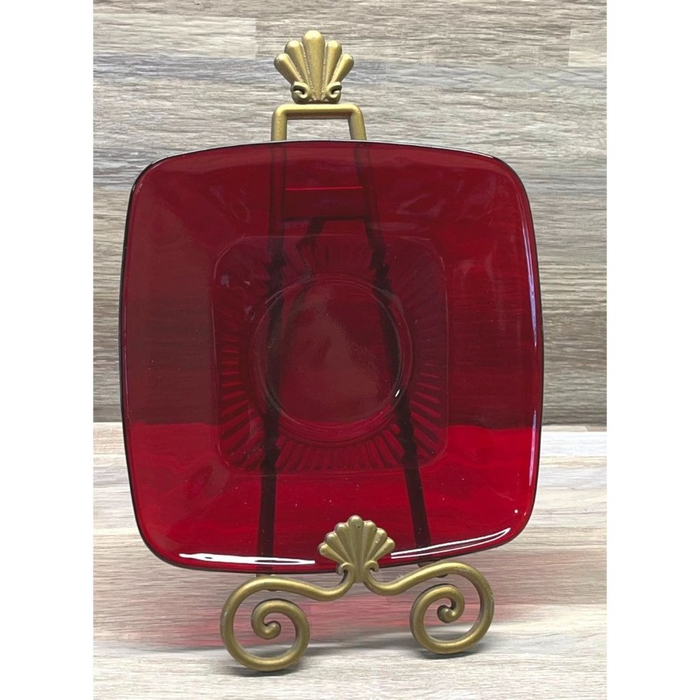 Vintage Anchor Hocking Royal Ruby Red Charm Glass Saucer 5.25" Plate Christmas